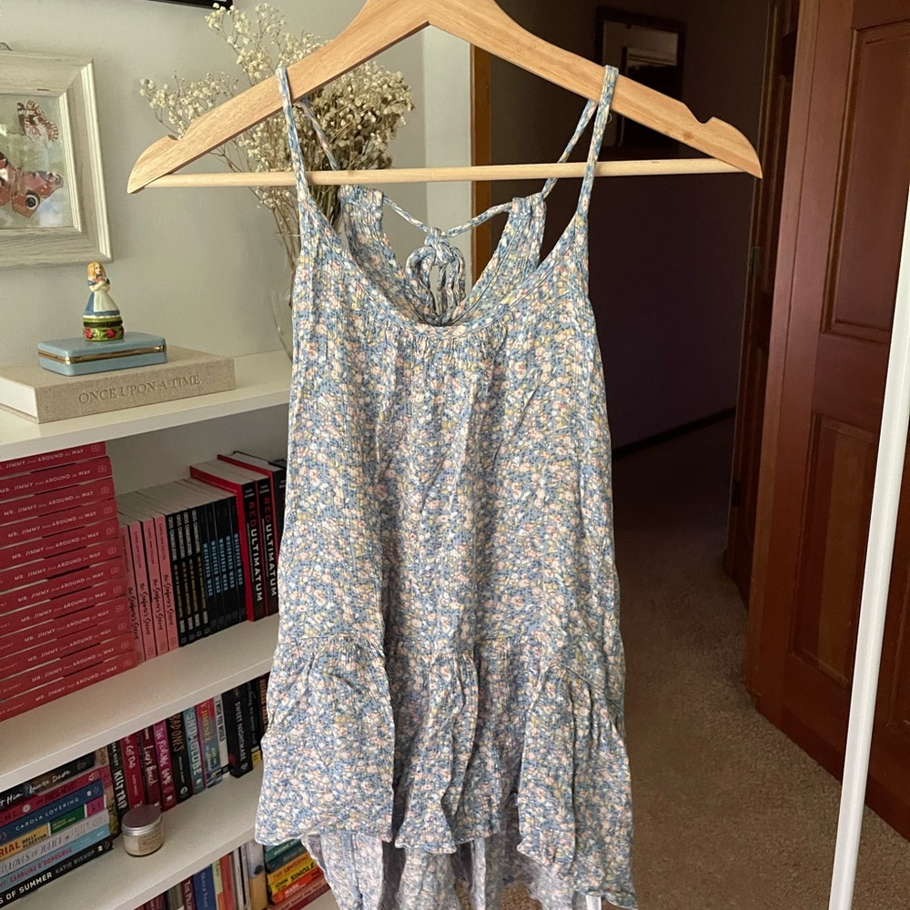 Mossimo | Floral Blue and White Ruffle Tank Top